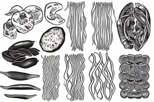 different types of pasta as scientific illustrations tattoo idea