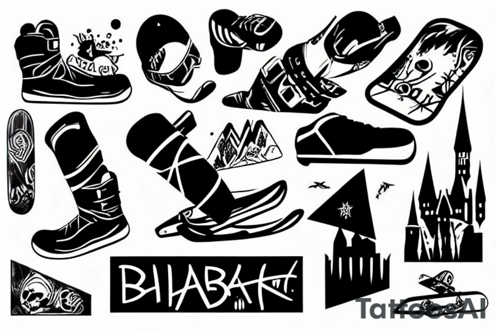 snowboard on a castle tattoo idea