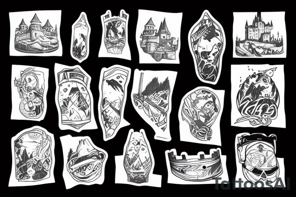 snowboard on a castle tattoo idea