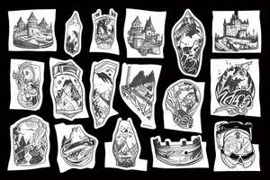 snowboard on a castle tattoo idea