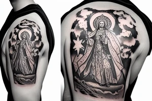 Croatian shield with a King on a horse and the virgin Mary in the clouds tattoo idea