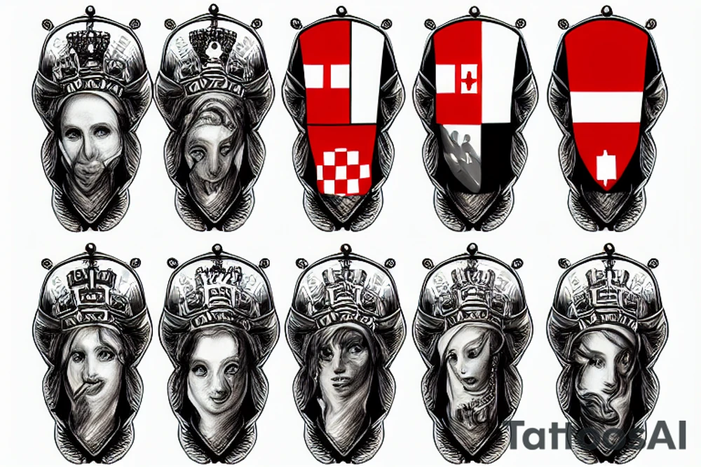 Croatian flag with a King on a horse and the virgin Mary in the clouds tattoo idea