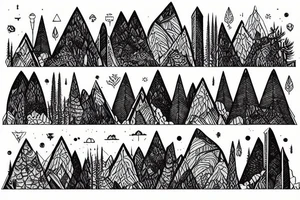 a cityscape that fades into a forest with mountains tattoo idea