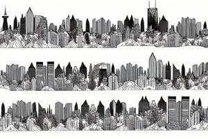 montreal skyline that fades into a forest with mountains tattoo idea