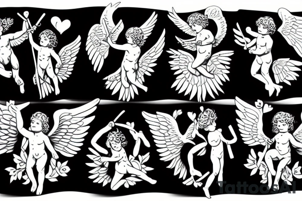 cupid with god and angels tattoo idea