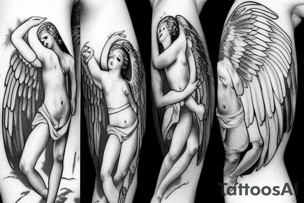 cupid with god and angels tattoo idea