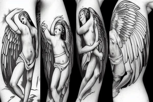 cupid with god and angels tattoo idea