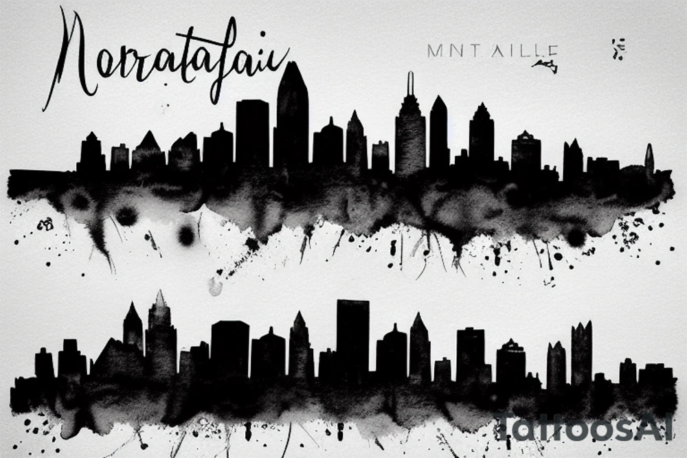 montreal skyline that fades into a forest with mountains tattoo idea