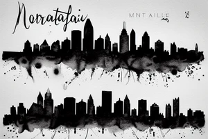 montreal skyline that fades into a forest with mountains tattoo idea