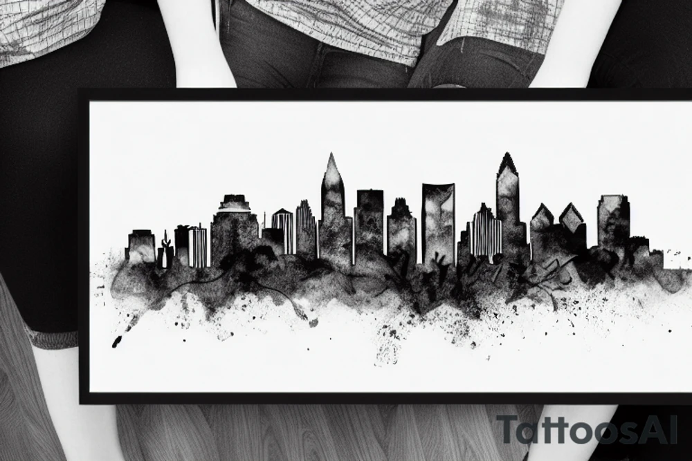 montreal skyline that fades into a forest with mountains tattoo idea