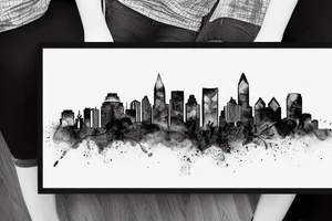 montreal skyline that fades into a forest with mountains tattoo idea