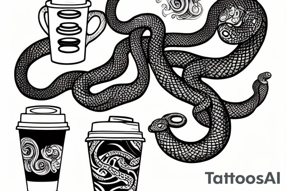 A snake wrapped around a coffee cup tattoo idea