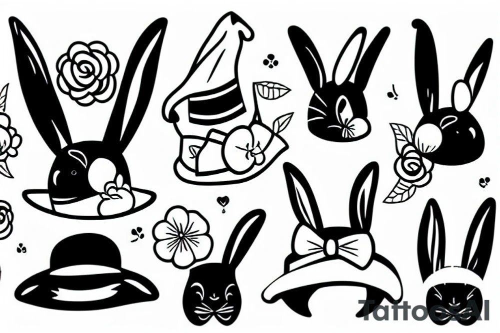 black rabbit with a funny hat tattoo idea