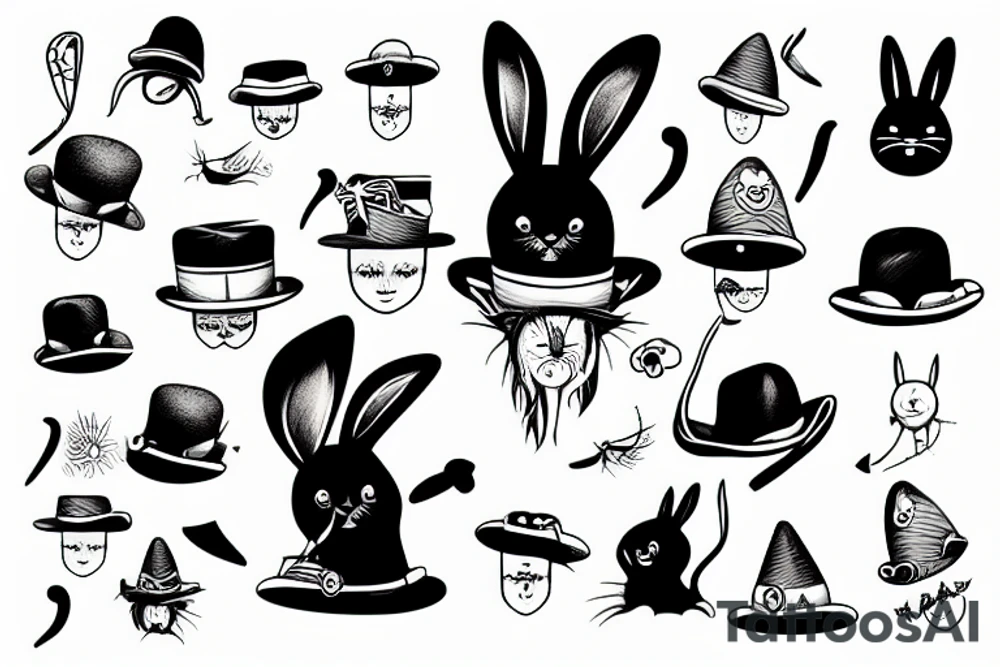 black rabbit with a funny hat tattoo idea