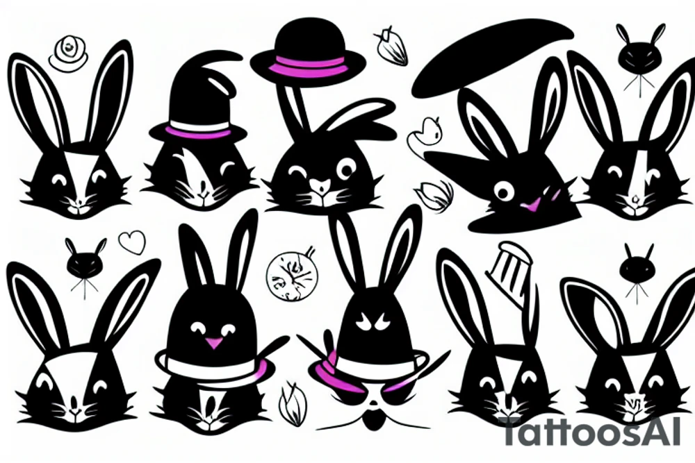 black rabbit with a funny hat tattoo idea
