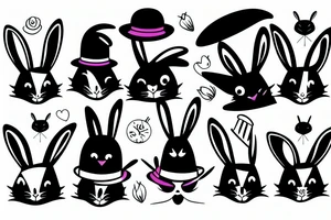 black rabbit with a funny hat tattoo idea