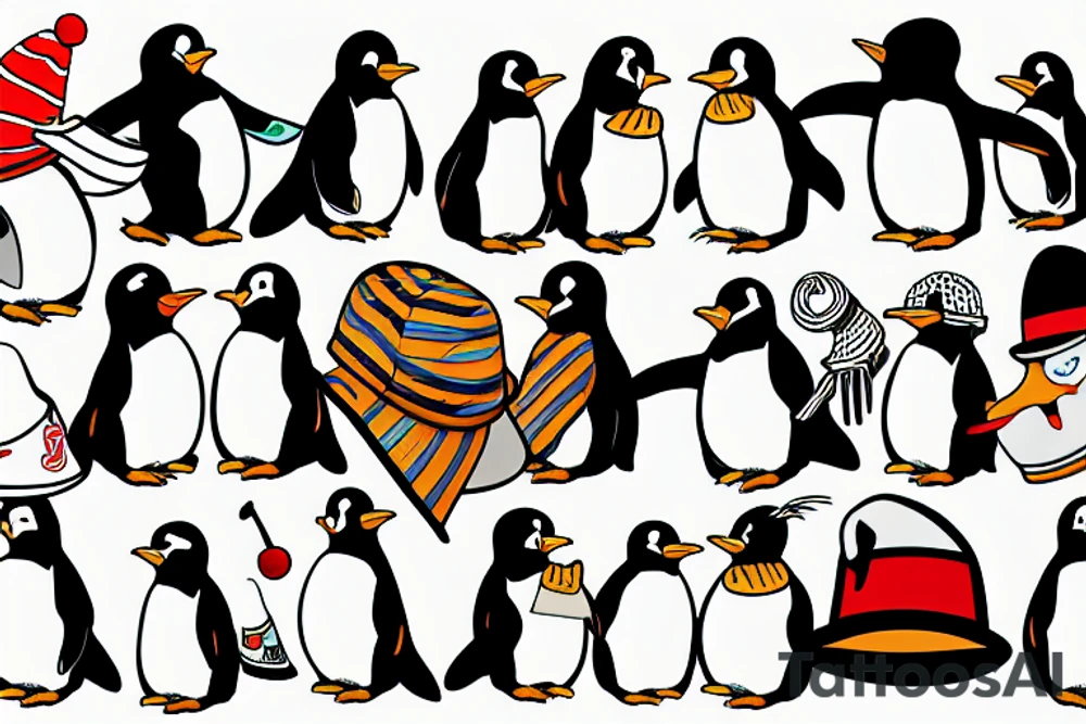 penguin with a funny hat tattoo idea