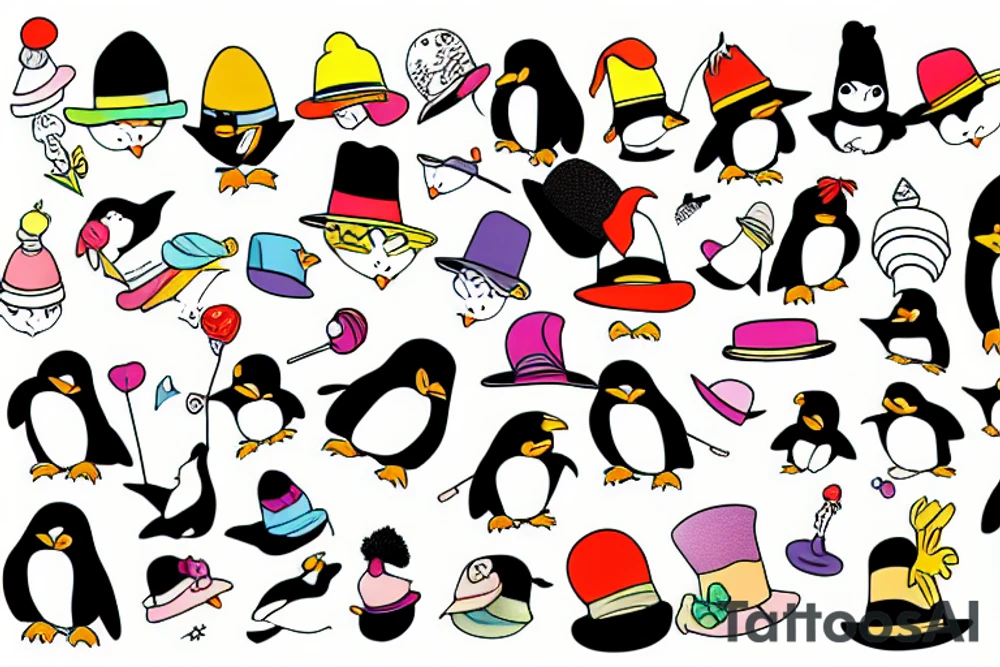penguin with a funny hat tattoo idea
