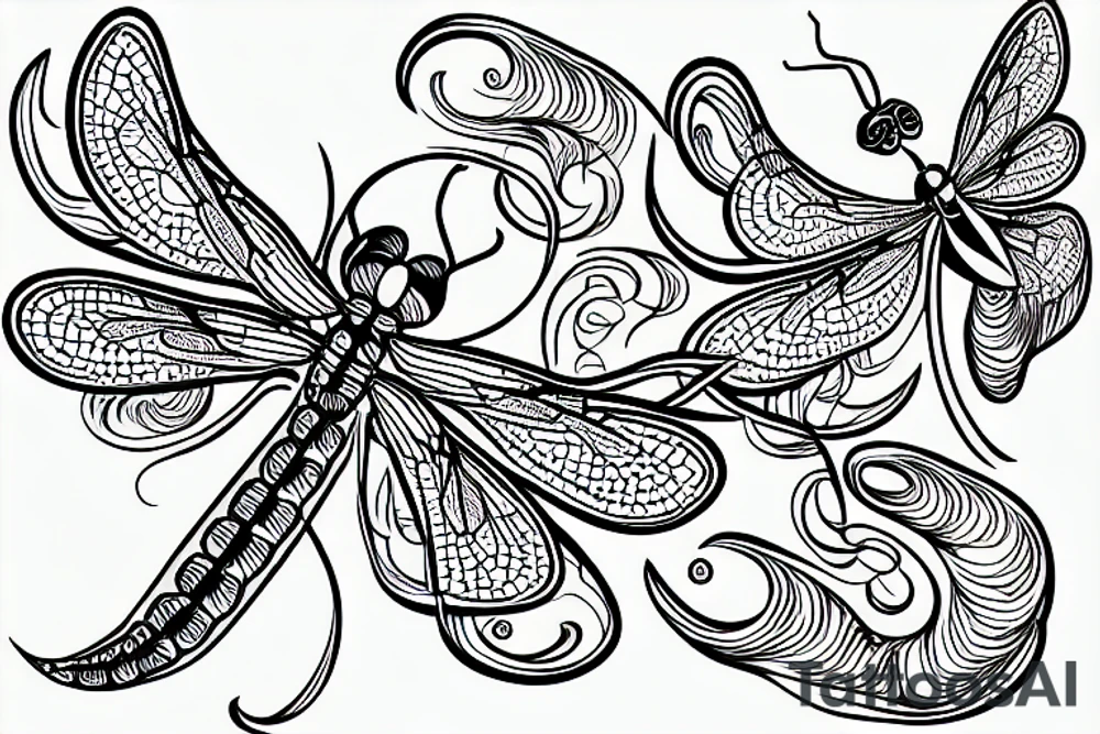 outline drawing of a dragonfly tattoo idea