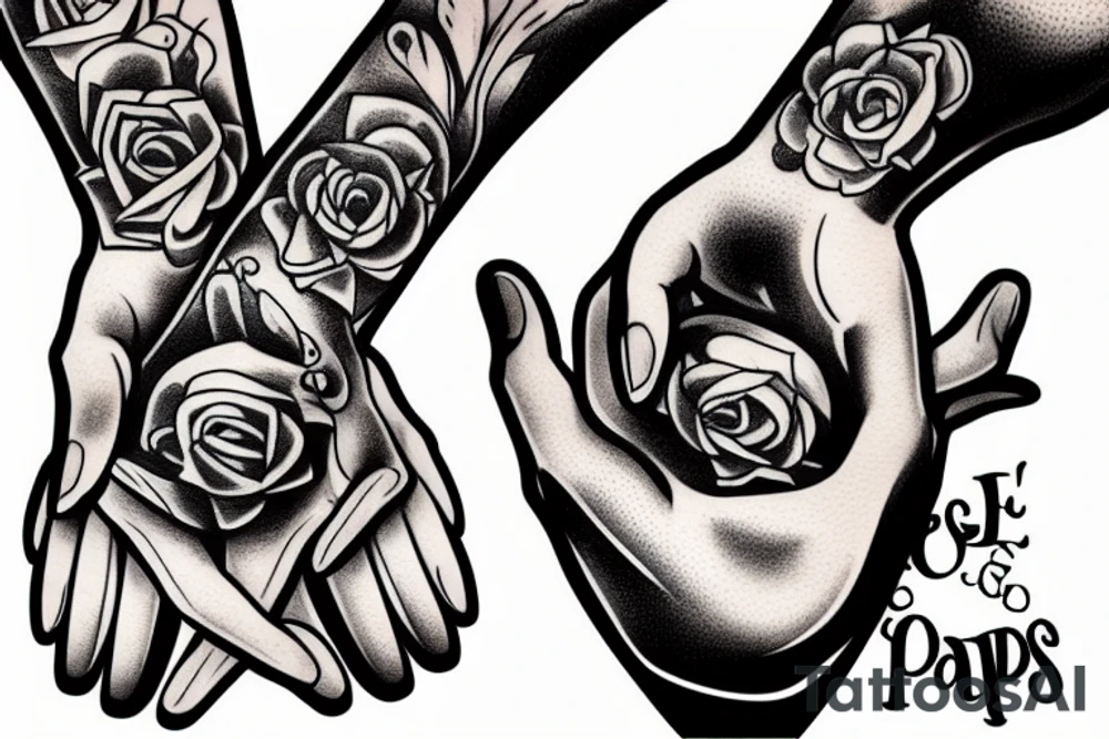 pair of hands holding three golden apples tattoo idea