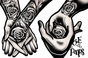 pair of hands holding three golden apples tattoo idea