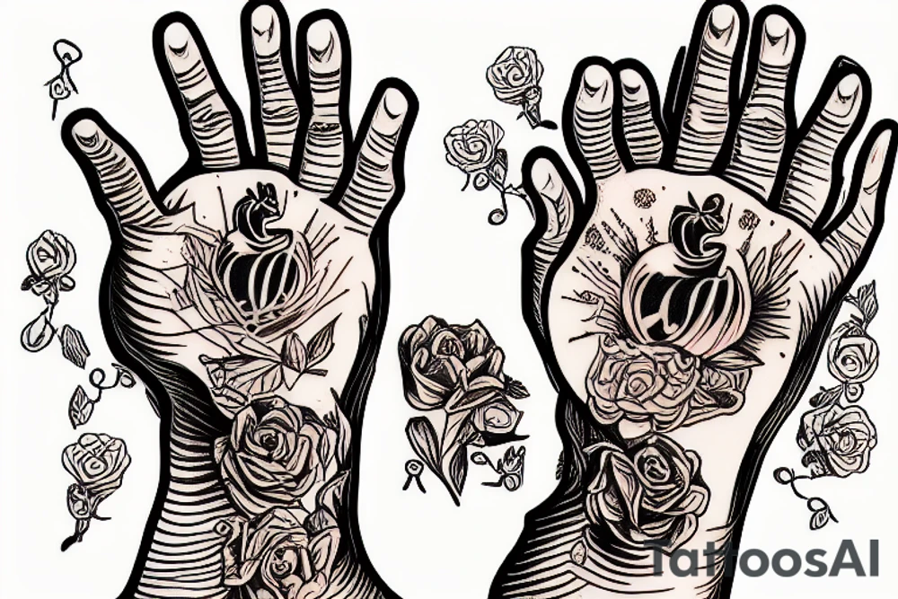 pair of hands holding three golden apples tattoo idea