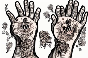 pair of hands holding three golden apples tattoo idea