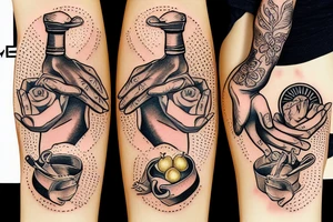 pair of hands holding three golden apples tattoo idea
