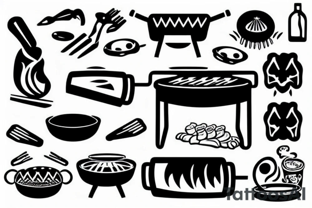 cool old grill with meat cooking on it tattoo idea