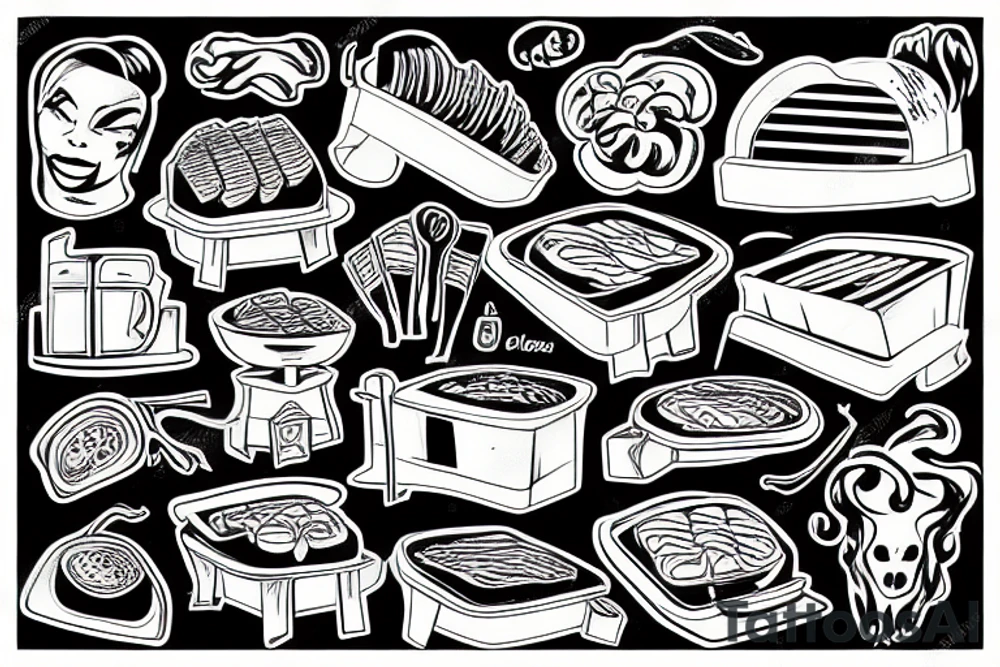 cool old grill with meat cooking on it tattoo idea
