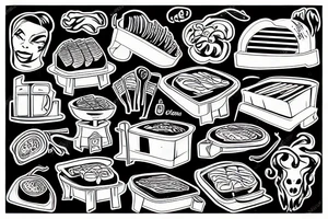 cool old grill with meat cooking on it tattoo idea