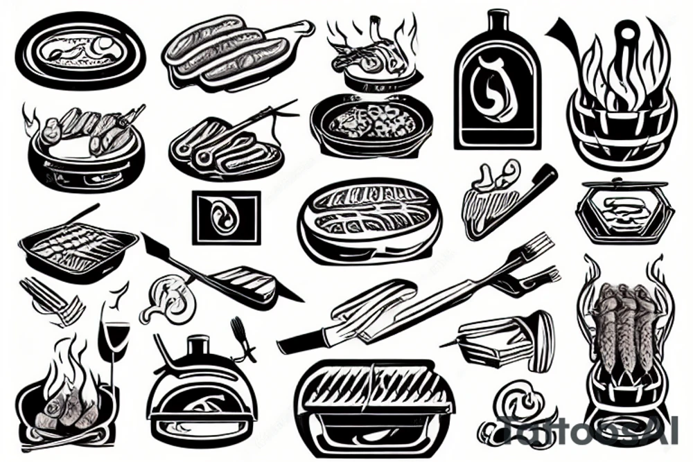 cool old grill with meat cooking on it tattoo idea