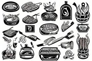 cool old grill with meat cooking on it tattoo idea