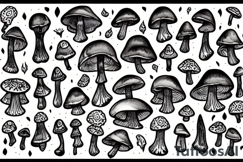 castle on black mushroom tattoo idea
