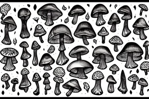 castle on black mushroom tattoo idea