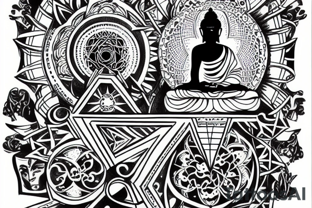 Buddha with geometry symbols tattoo idea