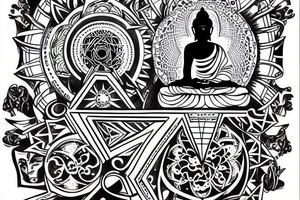 Buddha with geometry symbols tattoo idea