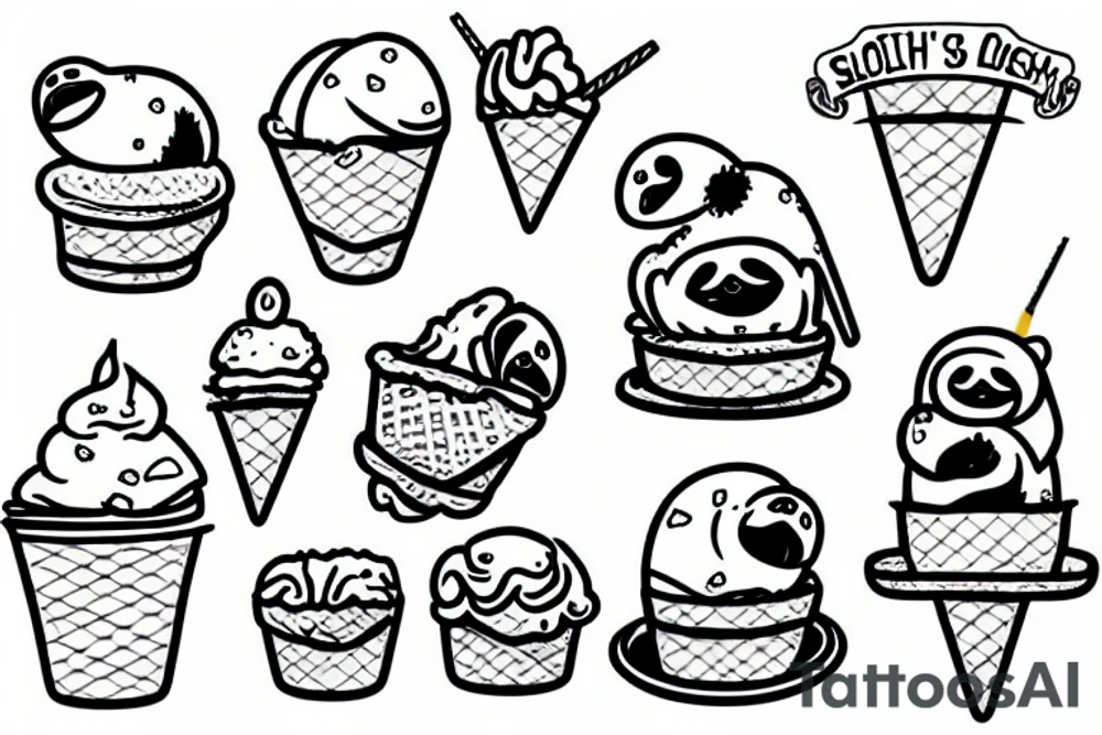 sloths eating ice cream tattoo idea