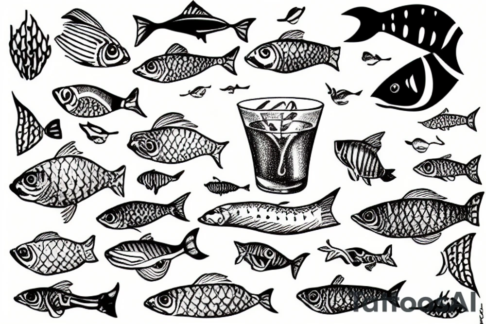 fish drinking martini tattoo idea