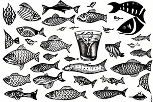 fish drinking martini tattoo idea