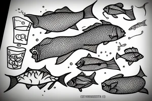 fish drinking martini tattoo idea
