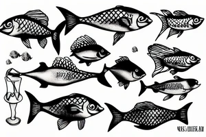 fish drinking martini tattoo idea