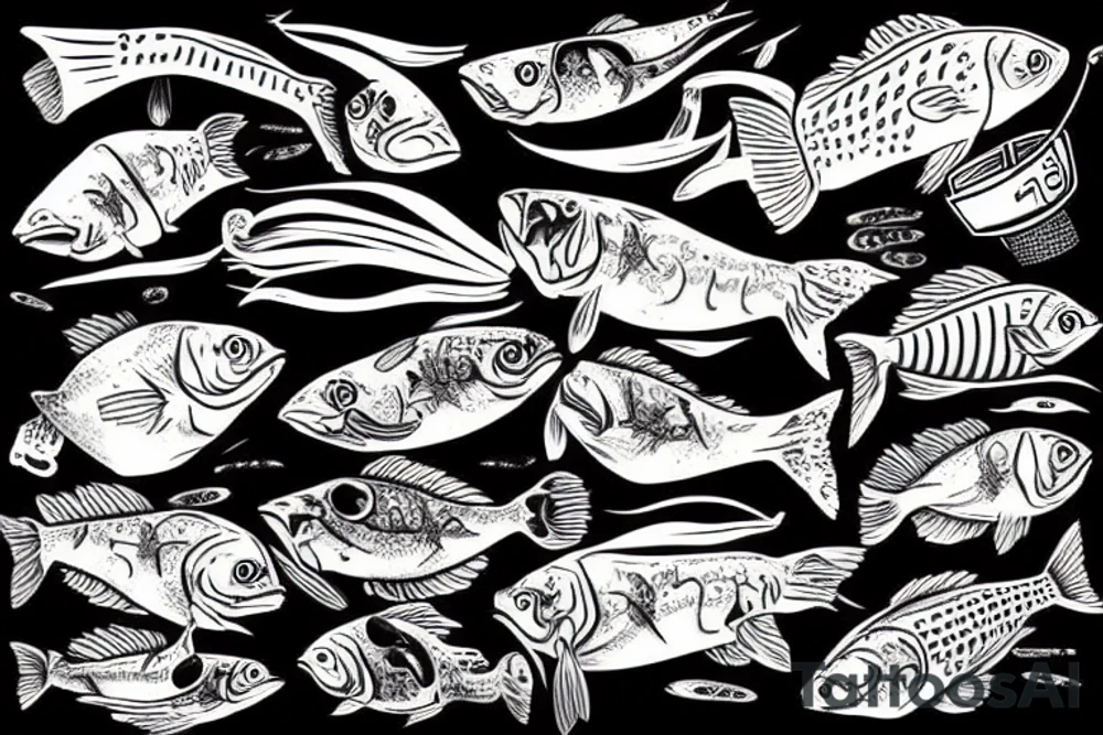 fish drinking martini tattoo idea