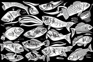 fish drinking martini tattoo idea