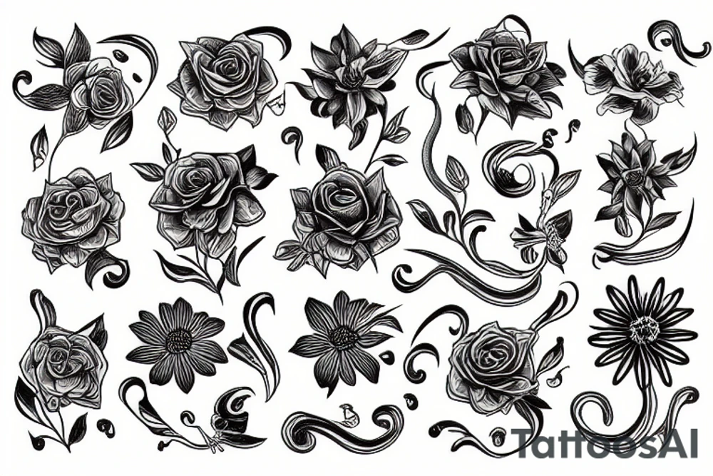 flowers, snake and rain tattoo idea