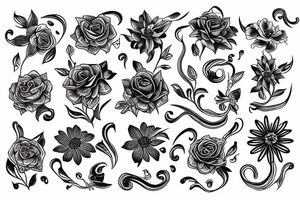 flowers, snake and rain tattoo idea