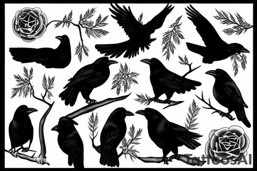 an ash tree wirh menora and raven tattoo idea