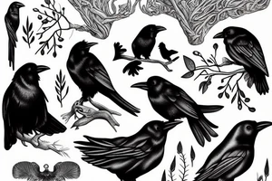 an ash tree wirh menora and raven tattoo idea