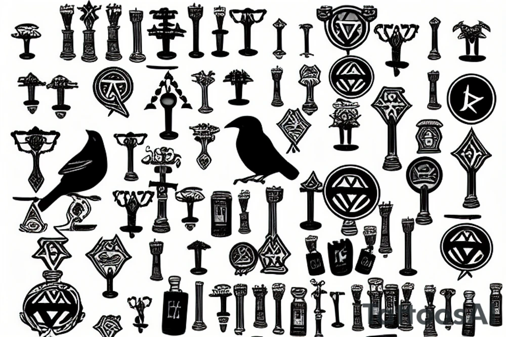 an ash tree wirh menorah and raven tattoo idea