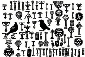 an ash tree wirh menorah and raven tattoo idea